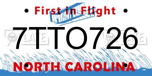 7TTO726 North Carolina License Plate