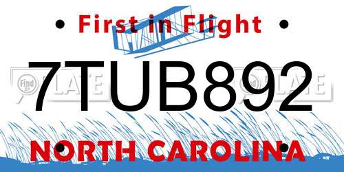7TUB892 North Carolina License Plate