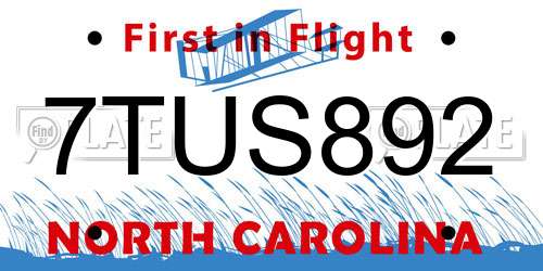 7TUS892 North Carolina License Plate