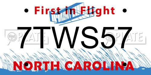 7TWS57 North Carolina License Plate