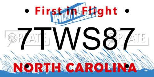 7TWS87 North Carolina License Plate