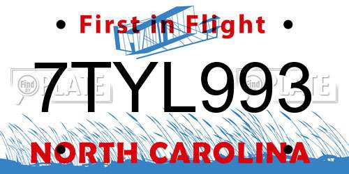 7TYL993 North Carolina License Plate