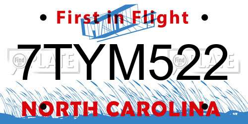 7TYM522 North Carolina License Plate