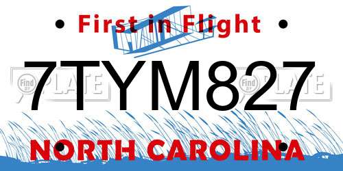 7TYM827 North Carolina License Plate