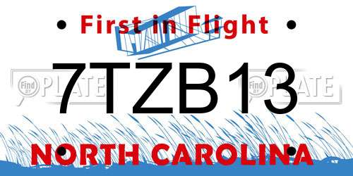 7TZB13 North Carolina License Plate