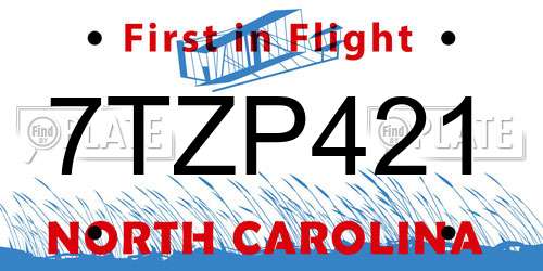 7TZP421 North Carolina License Plate