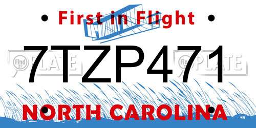 7TZP471 North Carolina License Plate