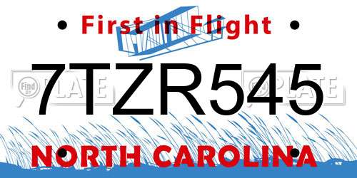 7TZR545 North Carolina License Plate
