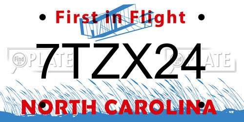 7TZX24 North Carolina License Plate