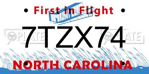 7TZX74 North Carolina License Plate