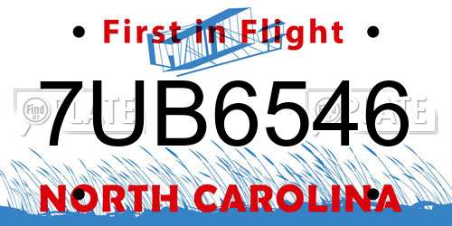 7UB6546 North Carolina License Plate