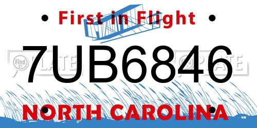 7UB6846 North Carolina License Plate