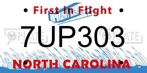 7UP303 North Carolina License Plate