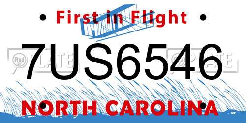 7US6546 North Carolina License Plate