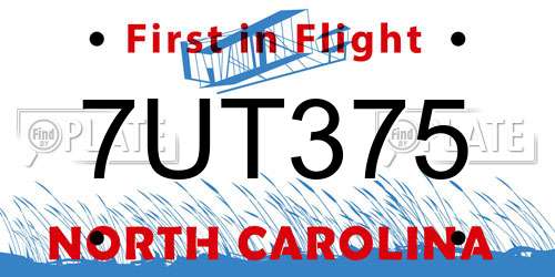 7UT375 North Carolina License Plate