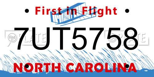 7UT5758 North Carolina License Plate