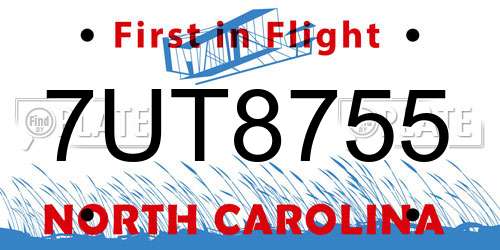 7UT8755 North Carolina License Plate