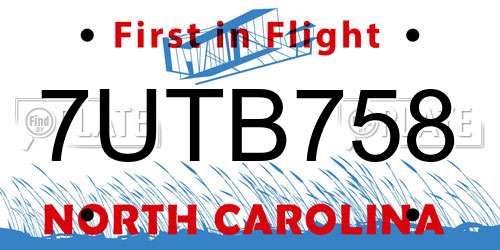 7UTB758 North Carolina License Plate