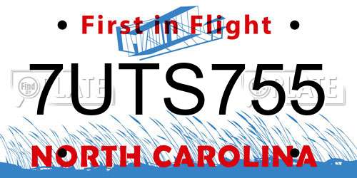 7UTS755 North Carolina License Plate