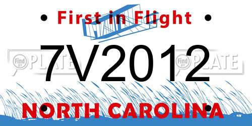 7V2012 North Carolina License Plate