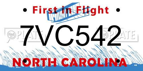 7VC542 North Carolina License Plate