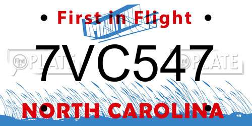 7VC547 North Carolina License Plate