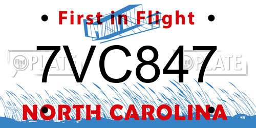 7VC847 North Carolina License Plate