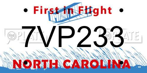 7VP233 North Carolina License Plate
