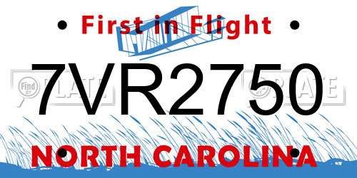 7VR2750 North Carolina License Plate