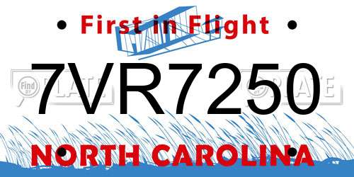 7VR7250 North Carolina License Plate