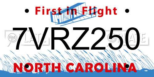 7VRZ250 North Carolina License Plate