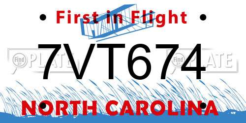 7VT674 North Carolina License Plate