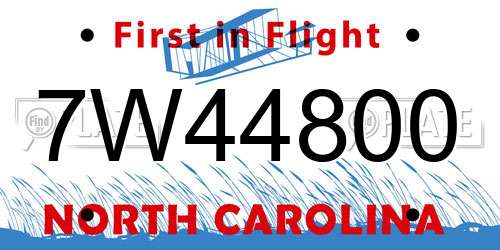7W44800 North Carolina License Plate