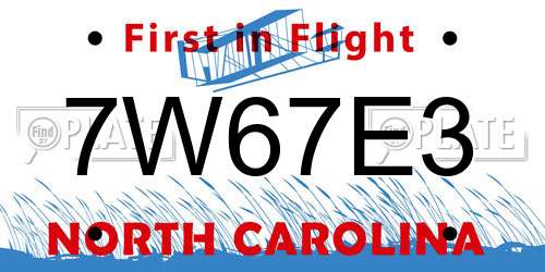 7W67E3 North Carolina License Plate