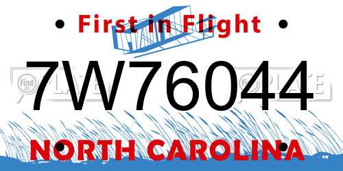 7W76044 North Carolina License Plate