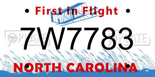 7W7783 North Carolina License Plate