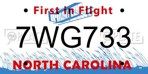 7WG733 North Carolina License Plate