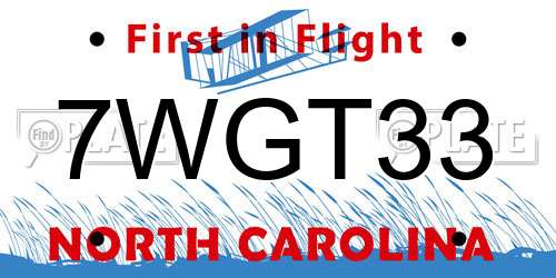 7WGT33 North Carolina License Plate