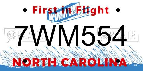 7WM554 North Carolina License Plate