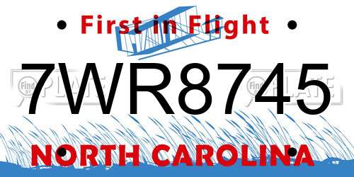 7WR8745 North Carolina License Plate