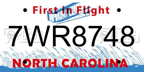 7WR8748 North Carolina License Plate