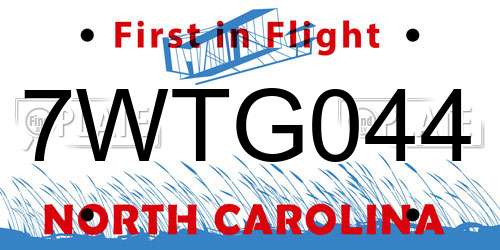 7WTG044 North Carolina License Plate