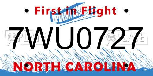 7WU0727 North Carolina License Plate