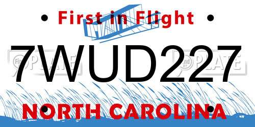 7WUD227 North Carolina License Plate
