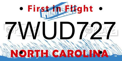 7WUD727 North Carolina License Plate
