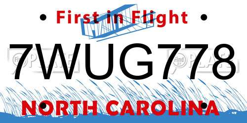 7WUG778 North Carolina License Plate