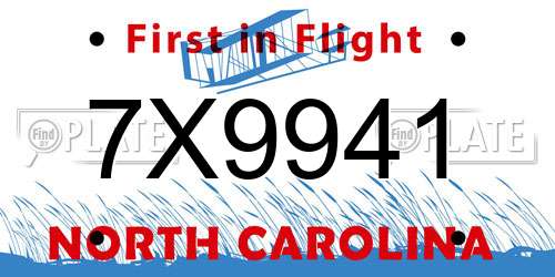 7X9941 North Carolina License Plate