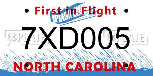 7XD005 North Carolina License Plate