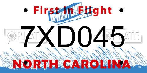 7XD045 North Carolina License Plate