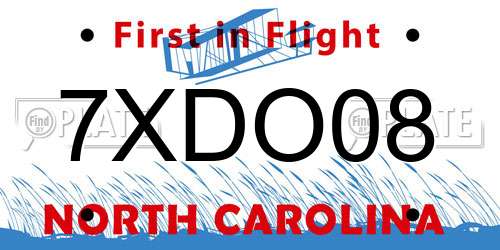 7XDO08 North Carolina License Plate